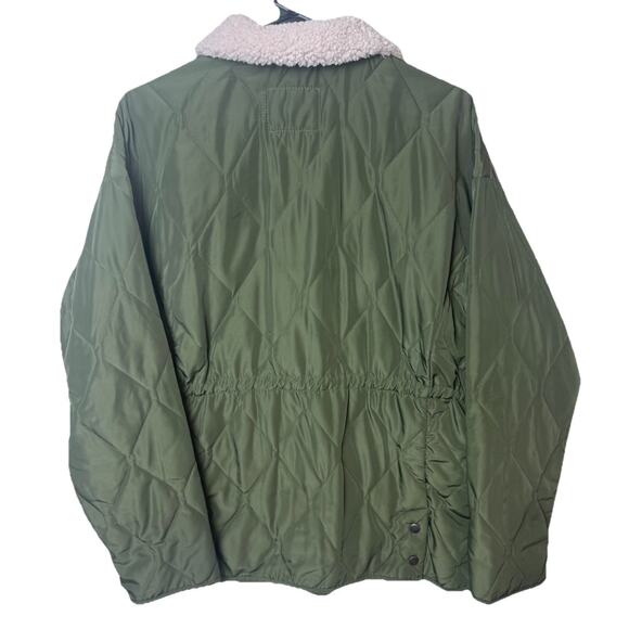 Womens L Sherpa Trim Jacket Cinched Waist Quilted Hunter Green Thread & Supply - Picture 4 of 6